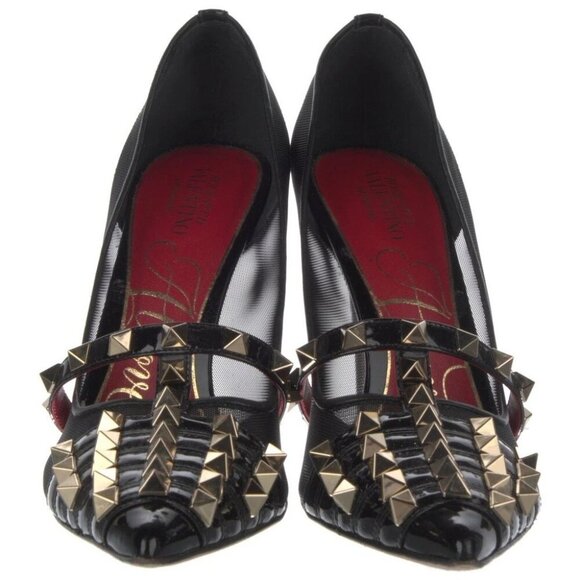 VALENTINO Rockstud Accents Mesh Fishnet Alcove Accents Pumps Black Size 38 - Picture 2 of 9